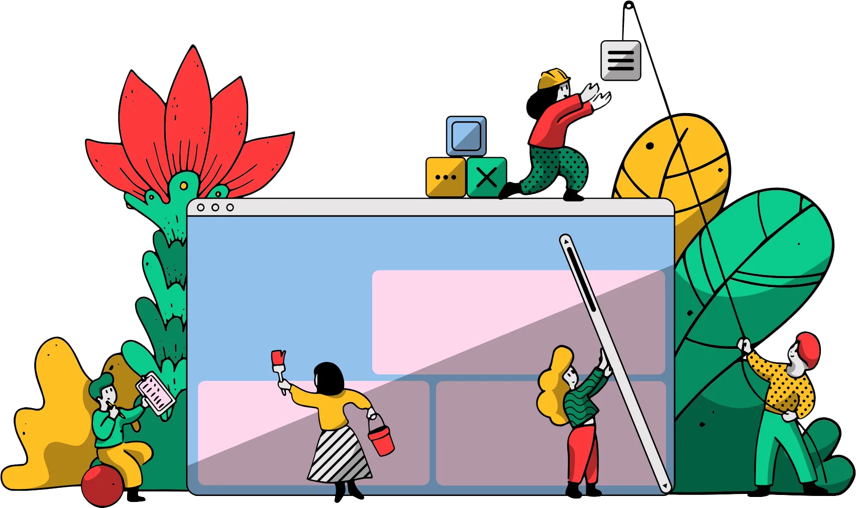 People decorating a large browser window