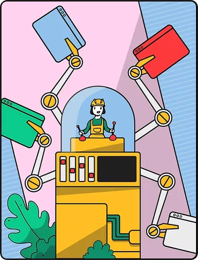 Operator running a machine of screens